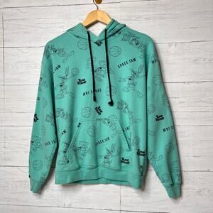 Space Jam Sweatshirt Womens Size Medium Aqua & Black Tune Squad Print Hoodie